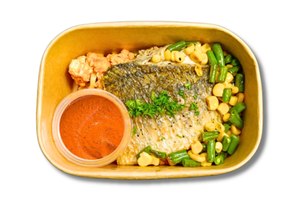 Grill Seabass Fillet with Red Pepper Sauce (Low Carb)